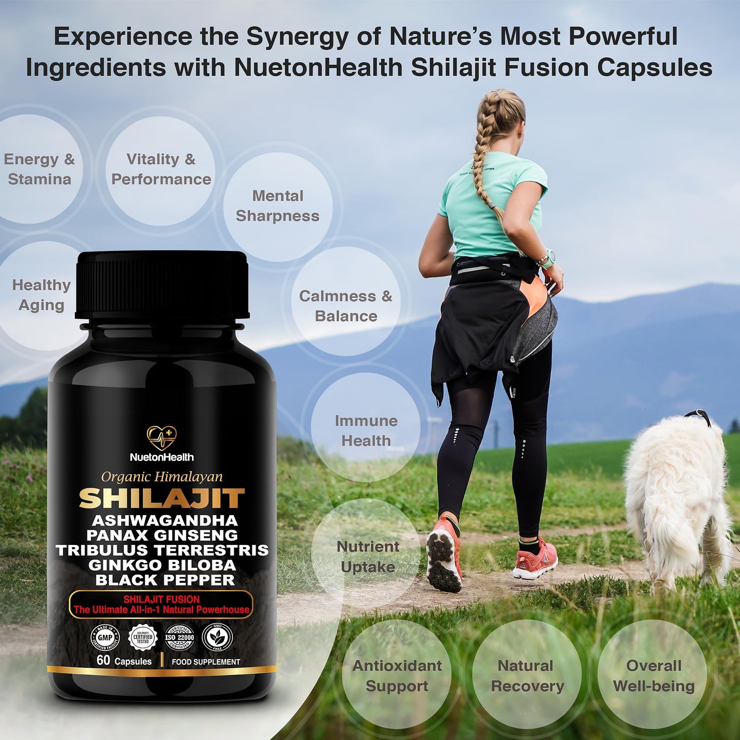NuetonHealth Shilajit Fusion Capsules – Vegan, Gluten-Free Vitality Blend