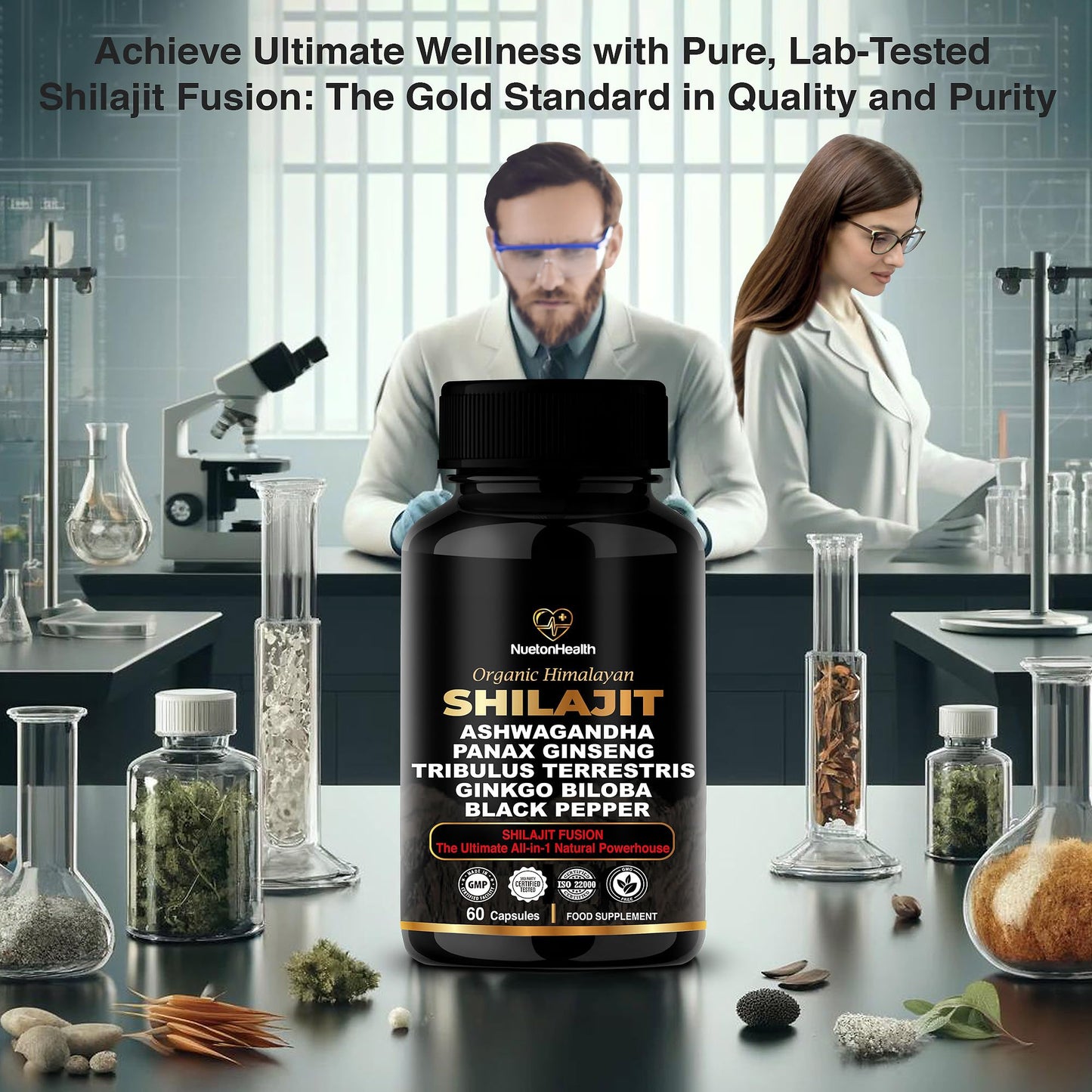 NuetonHealth Shilajit Fusion Capsules – Vegan, Gluten-Free Vitality Blend