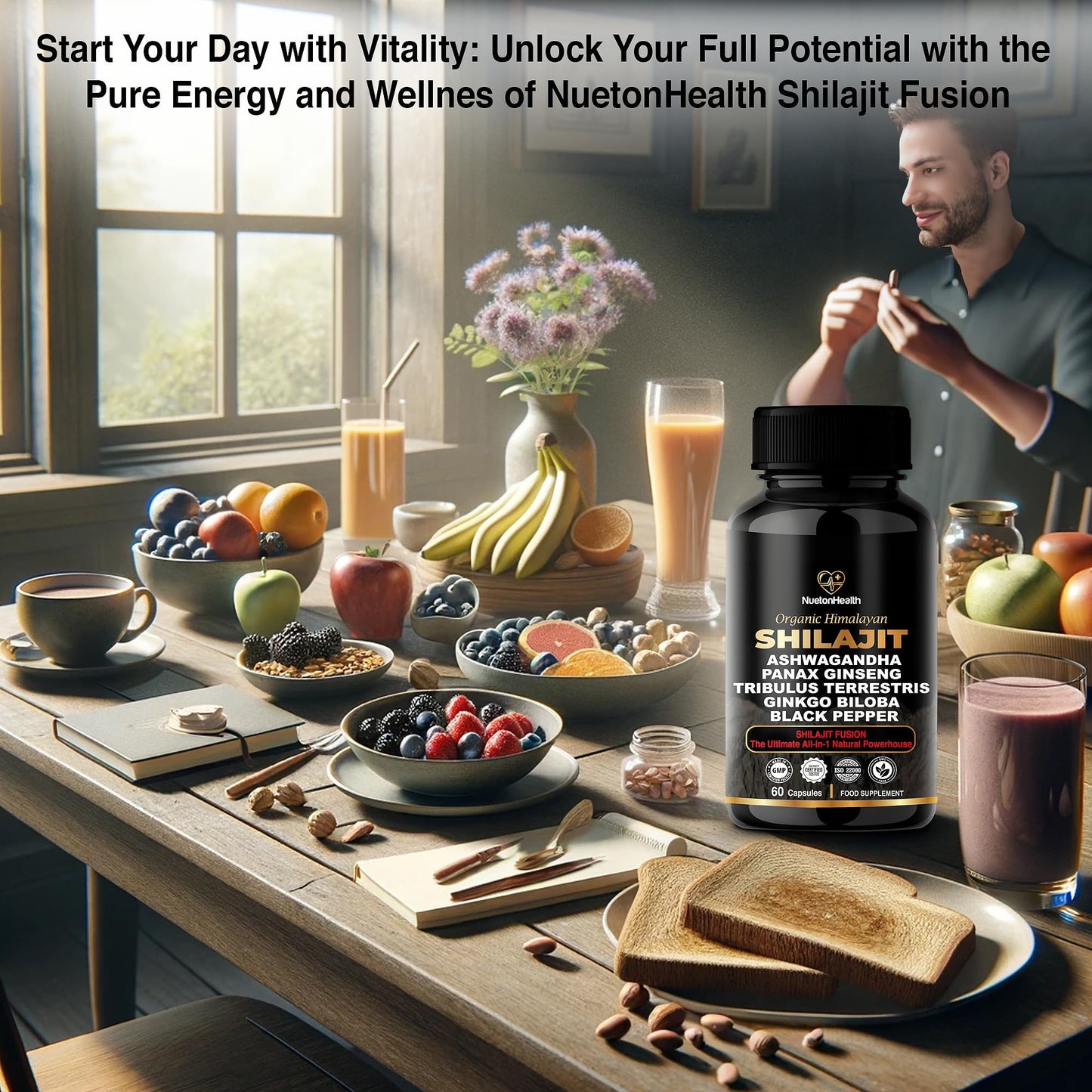 NuetonHealth Shilajit Fusion Capsules – Vegan, Gluten-Free Vitality Blend