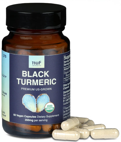 NUF Organic Black Turmeric 350mg Capsules – US Grown, Vegan, Gluten Free, Non-GMO