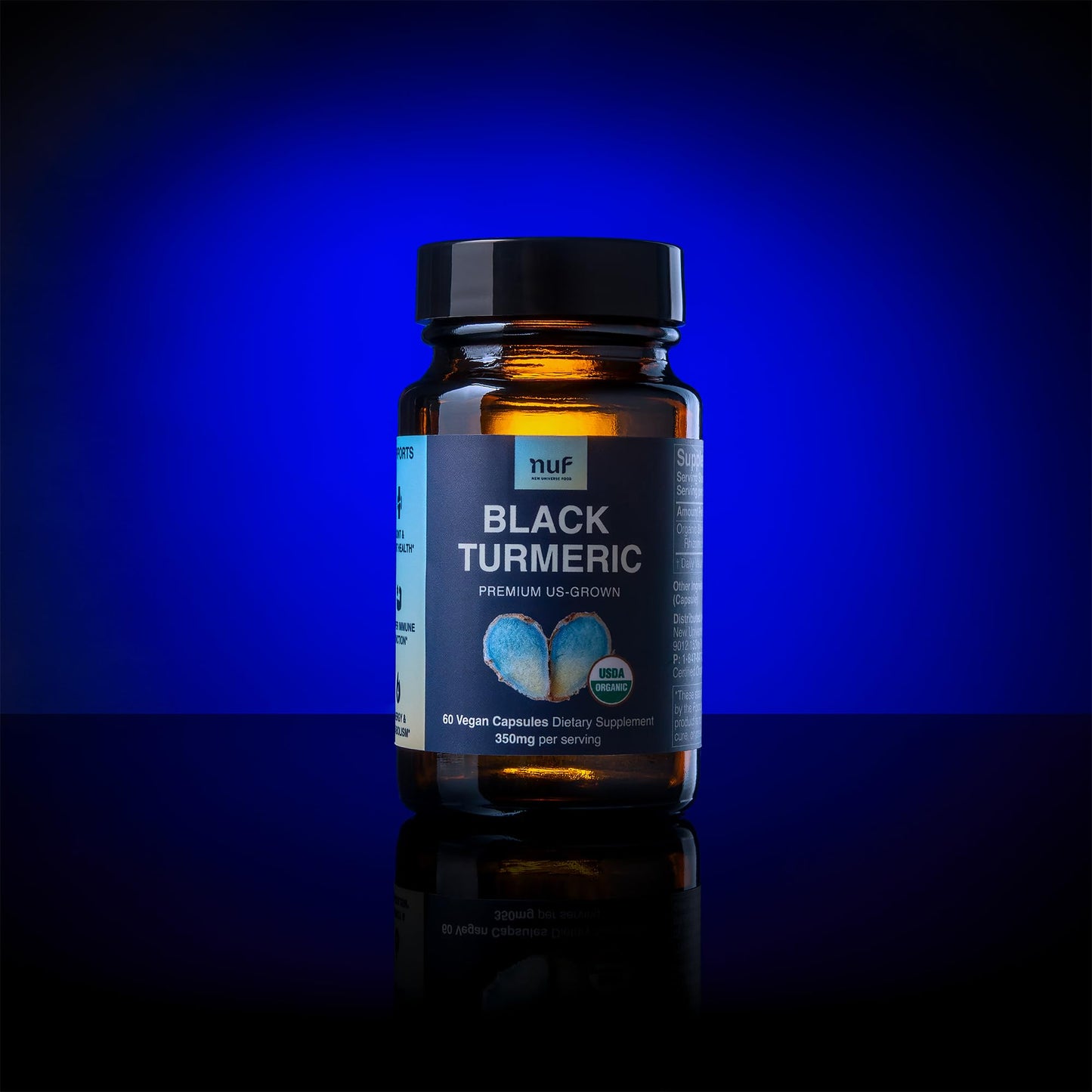 NUF Organic Black Turmeric 350mg Capsules – US Grown, Vegan, Gluten Free, Non-GMO