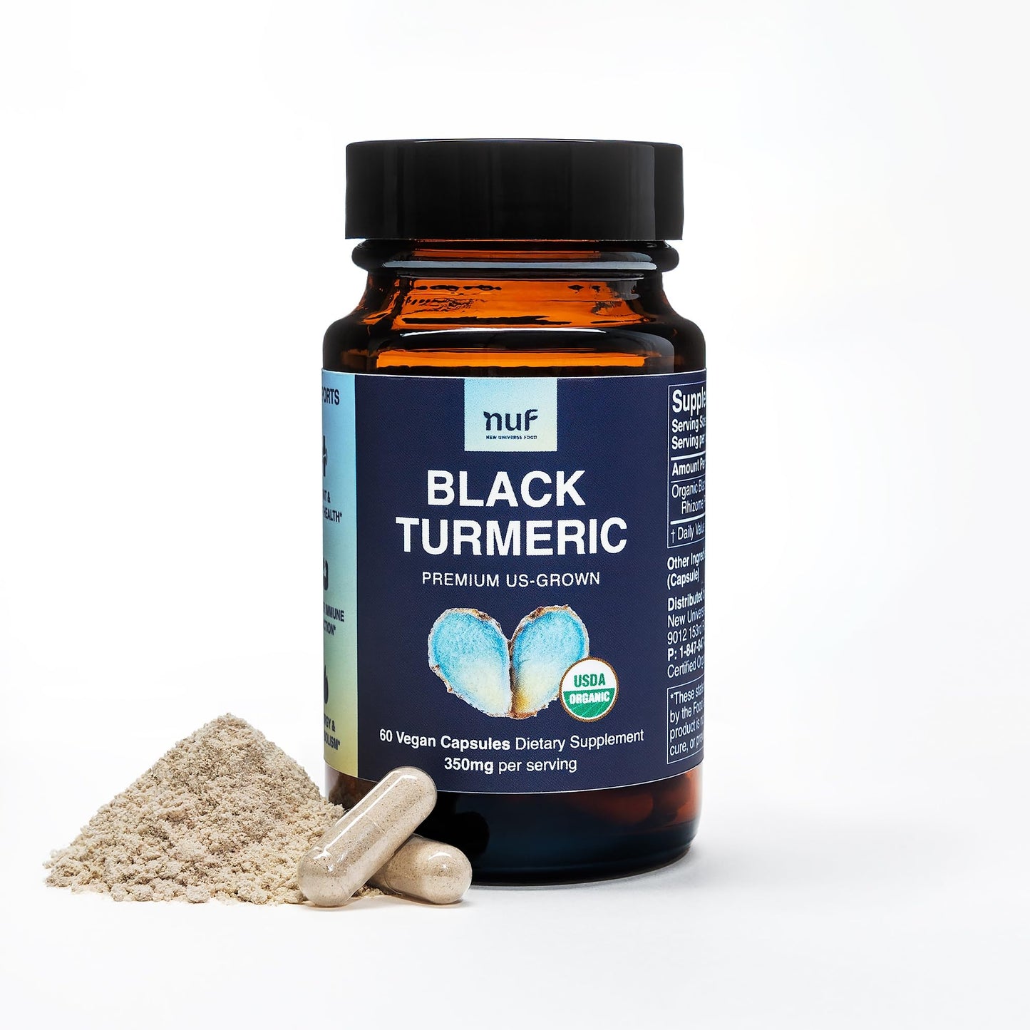 NUF Organic Black Turmeric 350mg Capsules – US Grown, Vegan, Gluten Free, Non-GMO