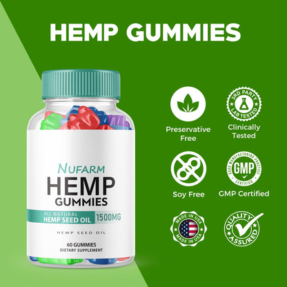 (2 Pack) Nufarm Hemp Gummies - Official Formula 1500mg Per Bottle | 120 Gummies