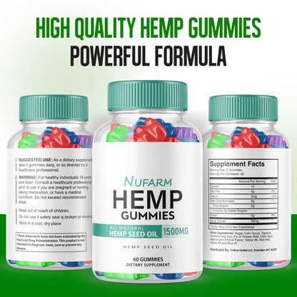 (2 Pack) Nufarm Hemp Gummies - Official Formula 1500mg Per Bottle | 120 Gummies
