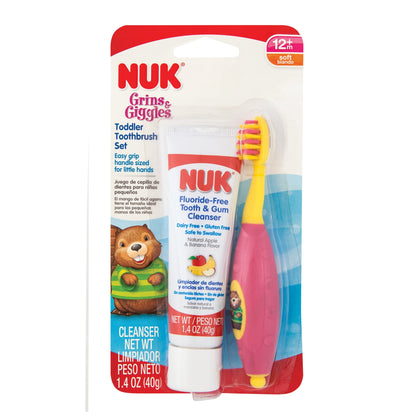 NUK Toddler Tooth & Gum Cleanser with Toothpaste – Fluoride Free, 12m+, Mixed Berry (Colors May Vary)