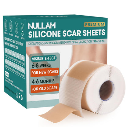 Nullam Silicone Scar Sheets & Tape – Reusable, Breathable Scar Care (1.6 x 158 in)