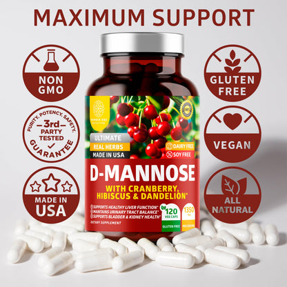 Number One Nutrition D-Mannose 1350mg – Urinary Tract Health, 120 Count