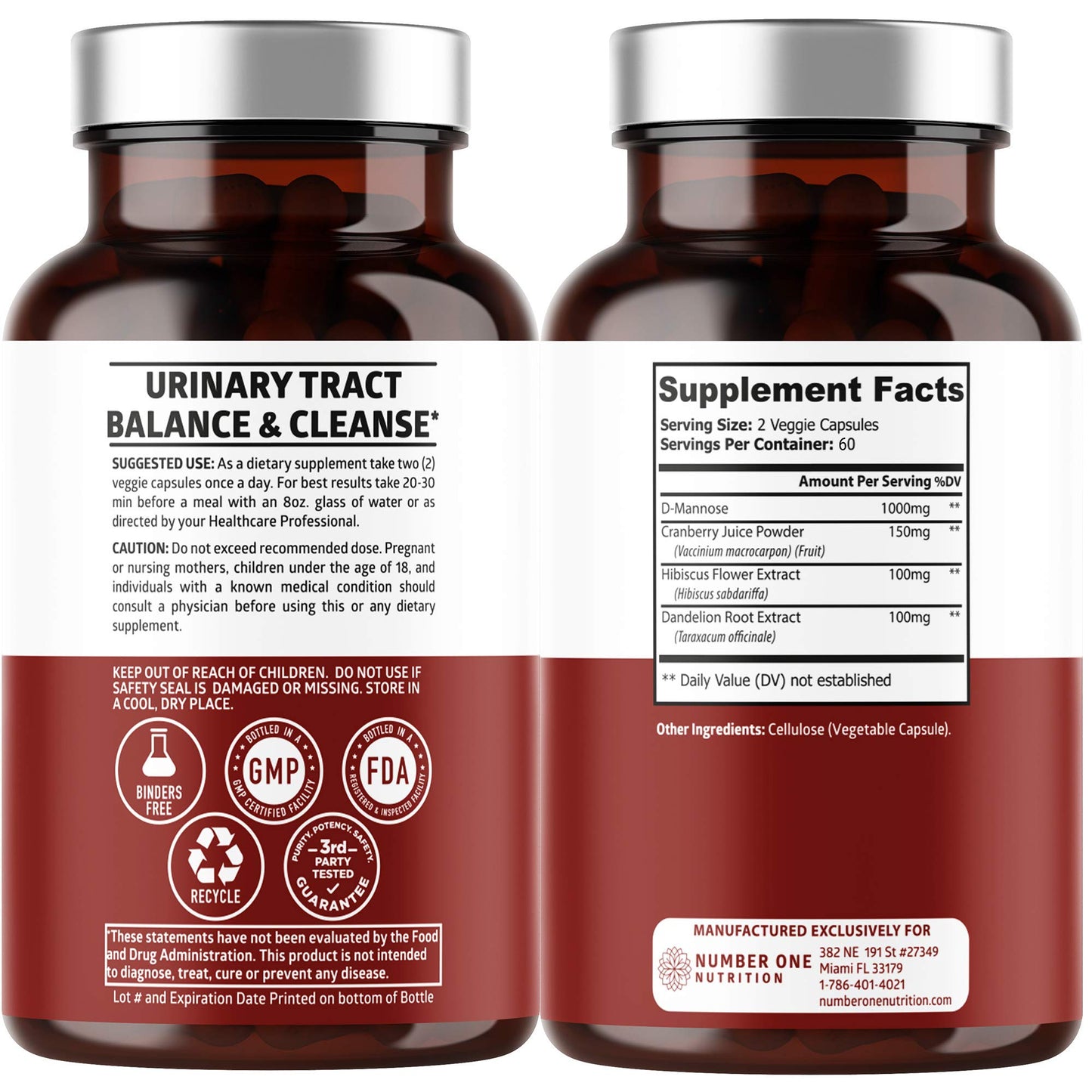 Number One Nutrition D-Mannose 1350mg – Urinary Tract Health, 120 Count