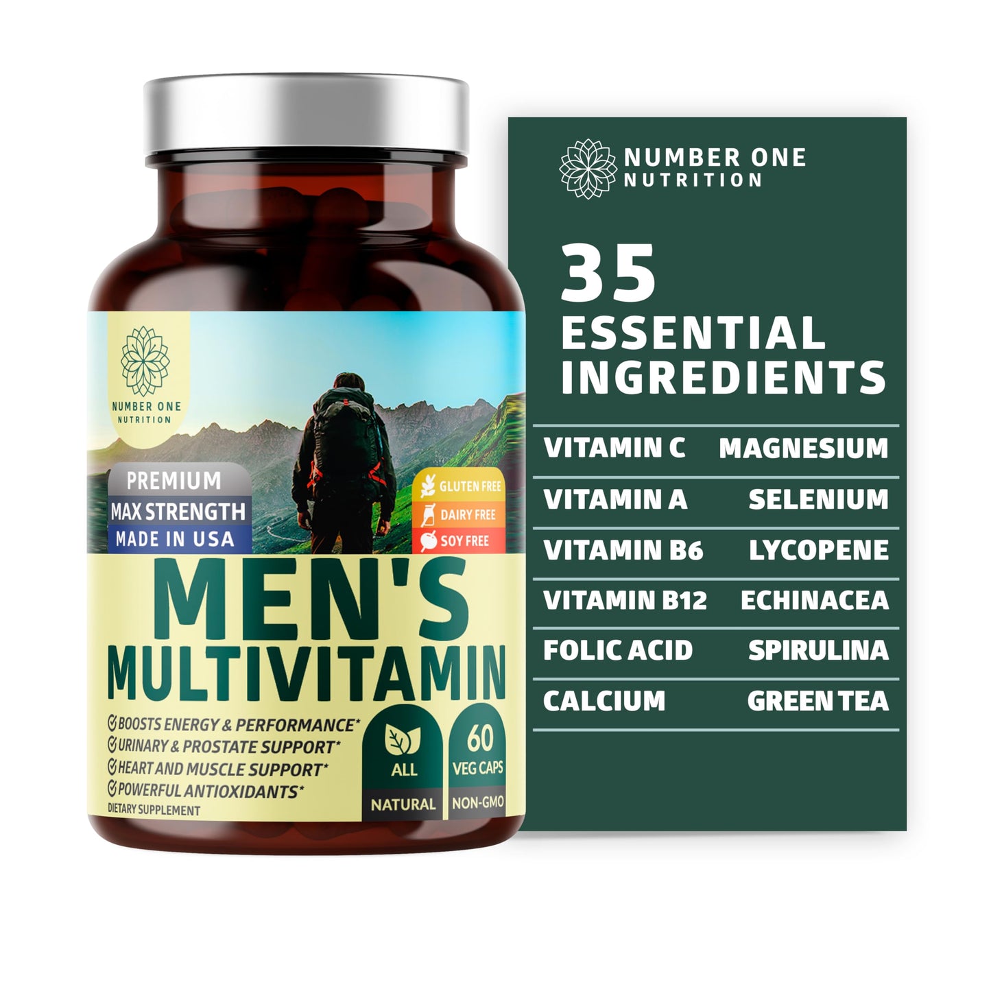 Number One Nutrition Premium Men's Daily Multivitamin - Gluten Free, Non-GMO, 60 Veg Caps