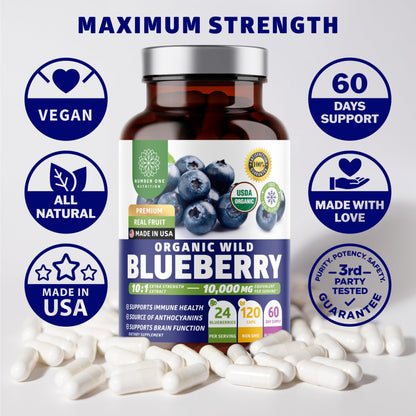 Number One Nutrition USDA Organic Wild Blueberry Extract 10:1 - 10,000 mg per Serving