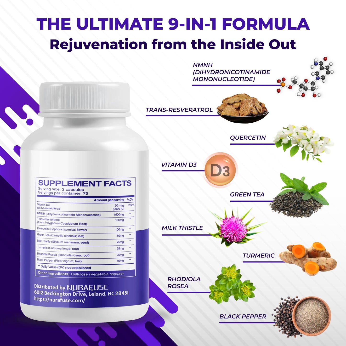 High Potency NMNH with Resveratrol & Quercetin – 75-Day NMNH Supplement | Made in USA