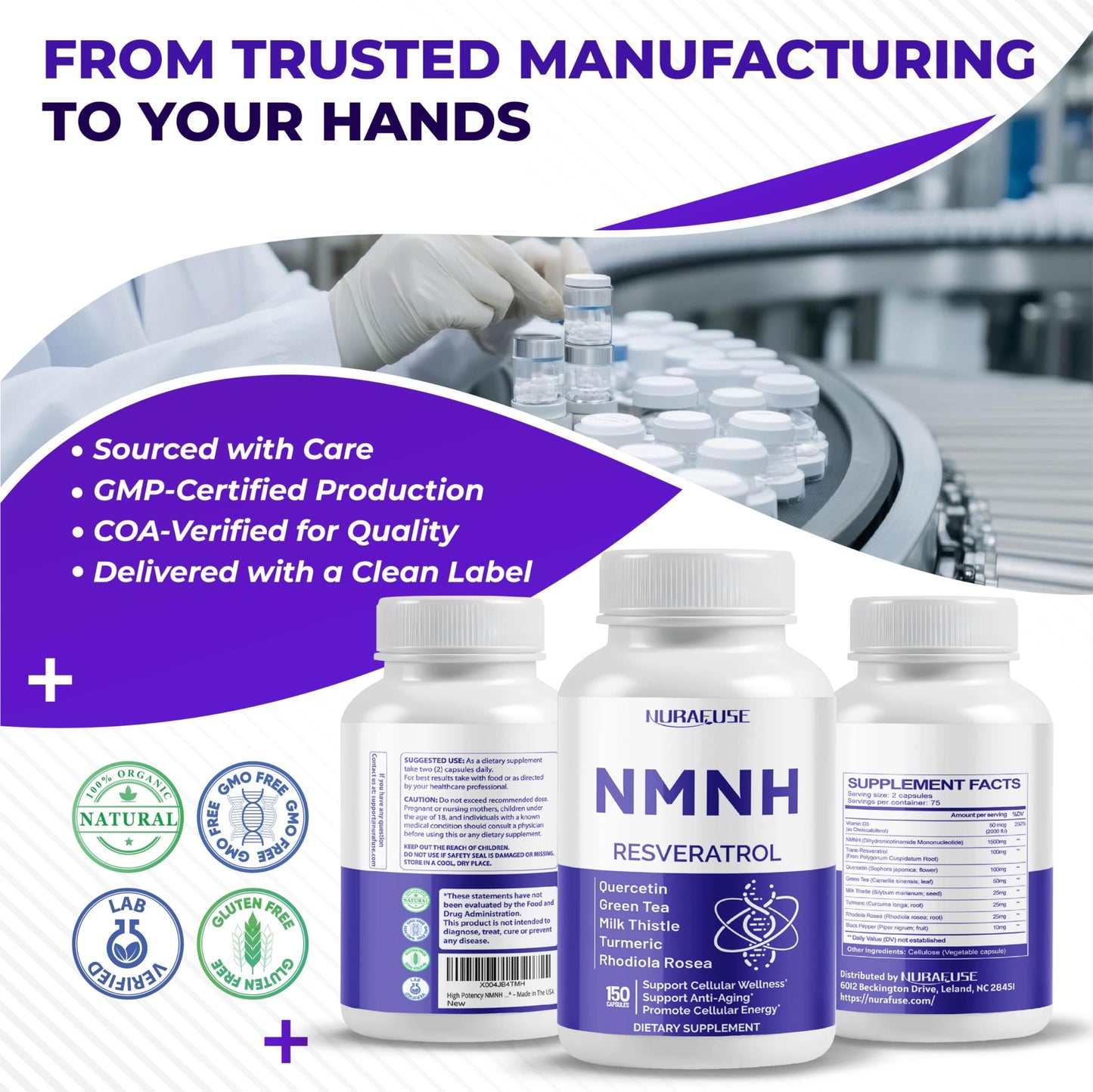 High Potency NMNH with Resveratrol & Quercetin – 75-Day NMNH Supplement | Made in USA