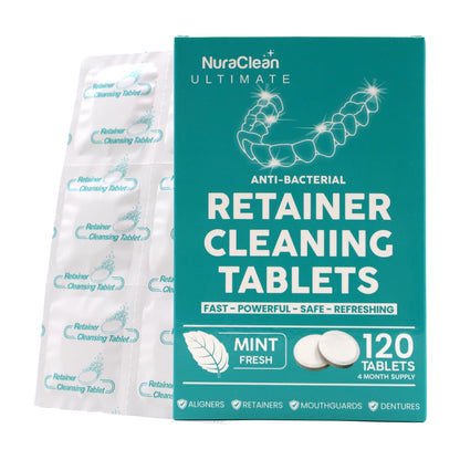 NuraClean Ultimate Retainer Cleaner Tablets – 120 Count | Braces, Mouthguards & Dentures