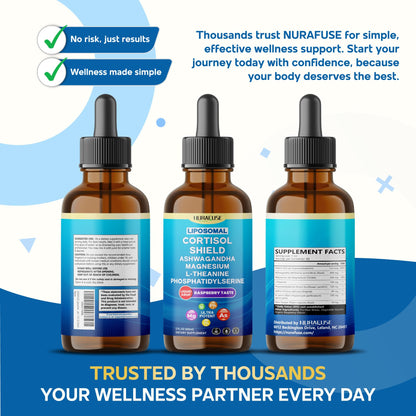 NURAFUSE Liposomal Cortisol Shield, 60ml (2 FL OZ) – USA Made with Ashwagandha, Magnesium, L-Theanine, Phosphatidylserine, St. John’s Wort