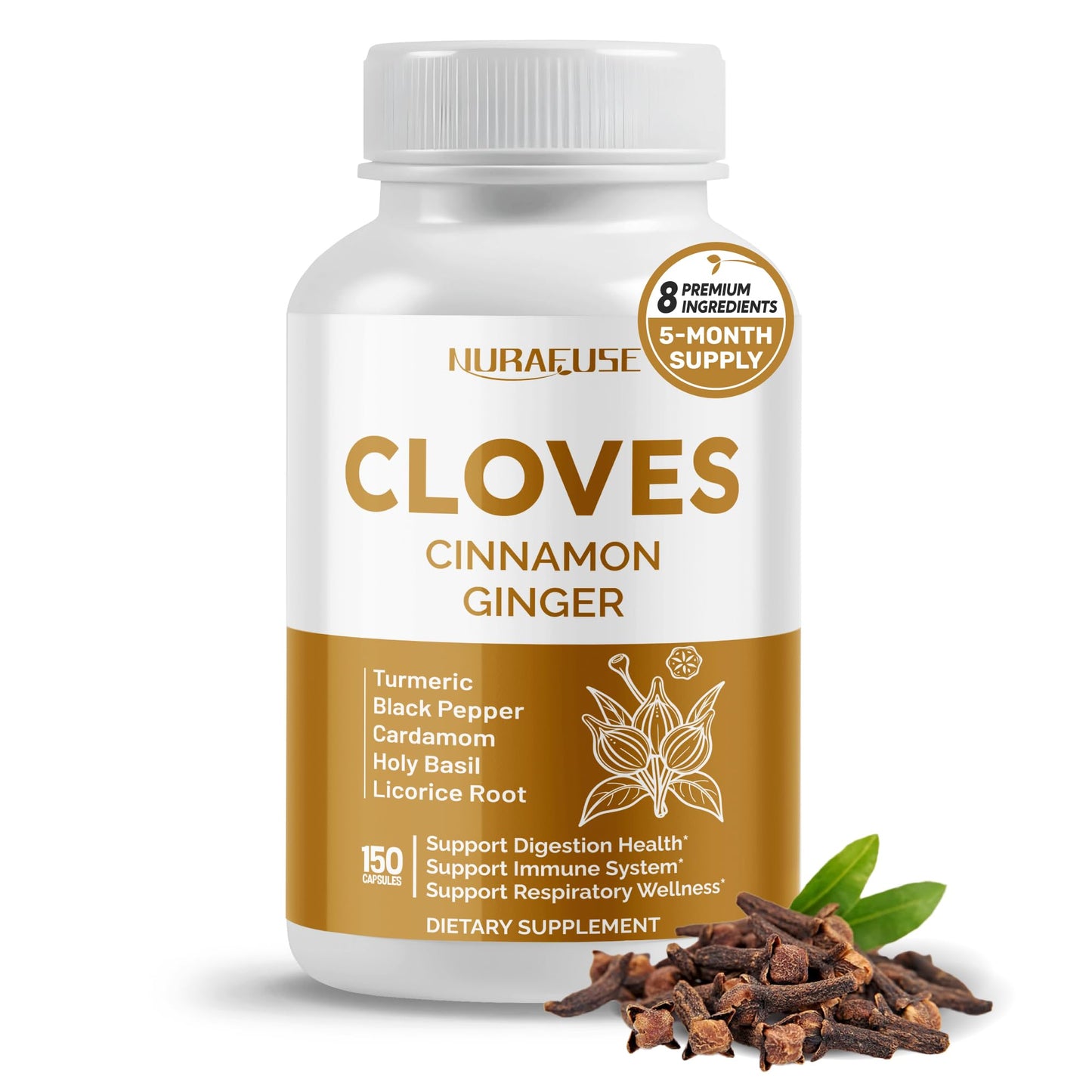 NURAFUSE Cloves Cinnamon Ginger - Digestive Health, Immunity, Respiratory Wellness - USA Made