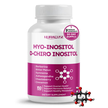NURAFUSE High Potency Myo-Inositol & D-Chiro Inositol with Chasteberry, Cinnamon, Bitter Melon & Gymnema – Supports Optimal Hormone Balance, Healthy Metabolism* – Made in The USA