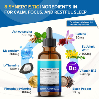NURAFUSE Liposomal Cortisol Shield, 60ml (2 FL OZ) – USA Made with Ashwagandha, Magnesium, L-Theanine, Phosphatidylserine, St. John’s Wort