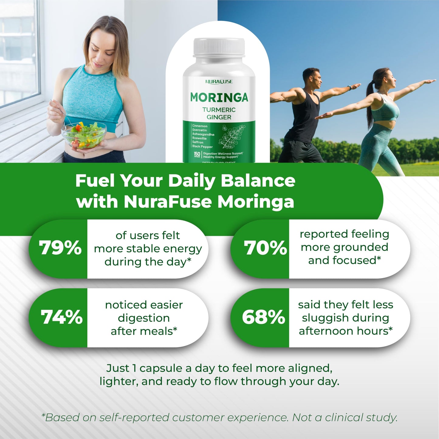 Moringa 12-in-1 Supplement with Turmeric, Quercetin & Cinnamon – Made in USA | Nurafuse