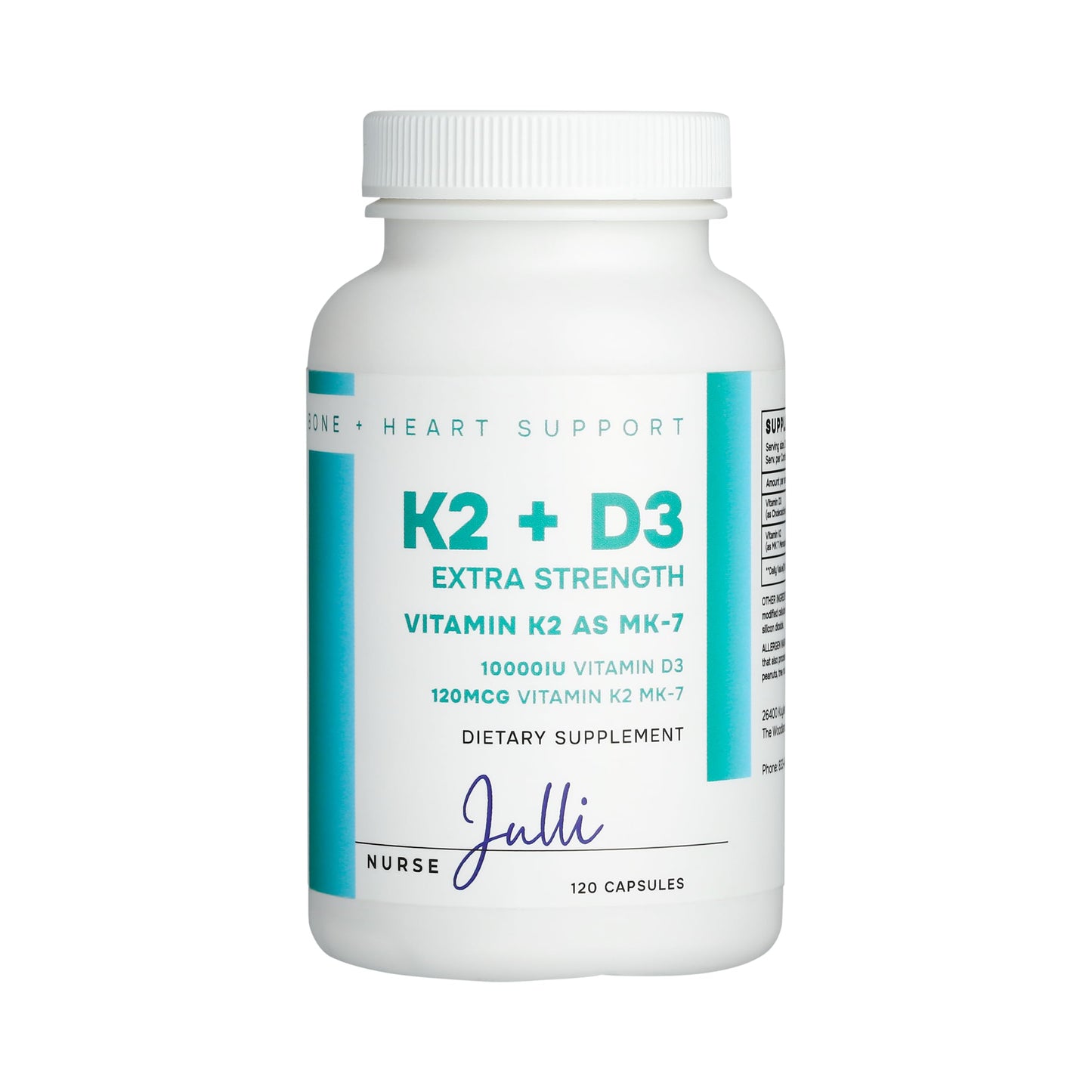 Nurse Julli Vitamin K2 + D3 MK-7 - Extra Strength, 120 Capsules