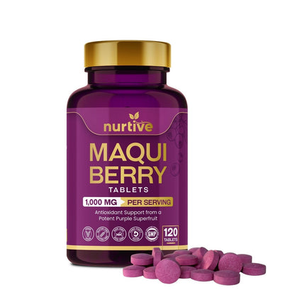 NURTIVE Maqui Berry Tablets - 1000 mg/Serving, 120 Tablets, 10:1 Extract | Vegan & Gluten-Free