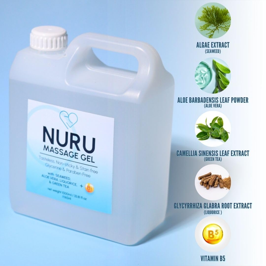 Nuru Massage Therapy Gel | Colorless & Unscented | Water-Based Nuru Gel 33.8 Fl Oz with Aloe Vera, Seaweed, Green Tea, Liquorice & Vitamin B5