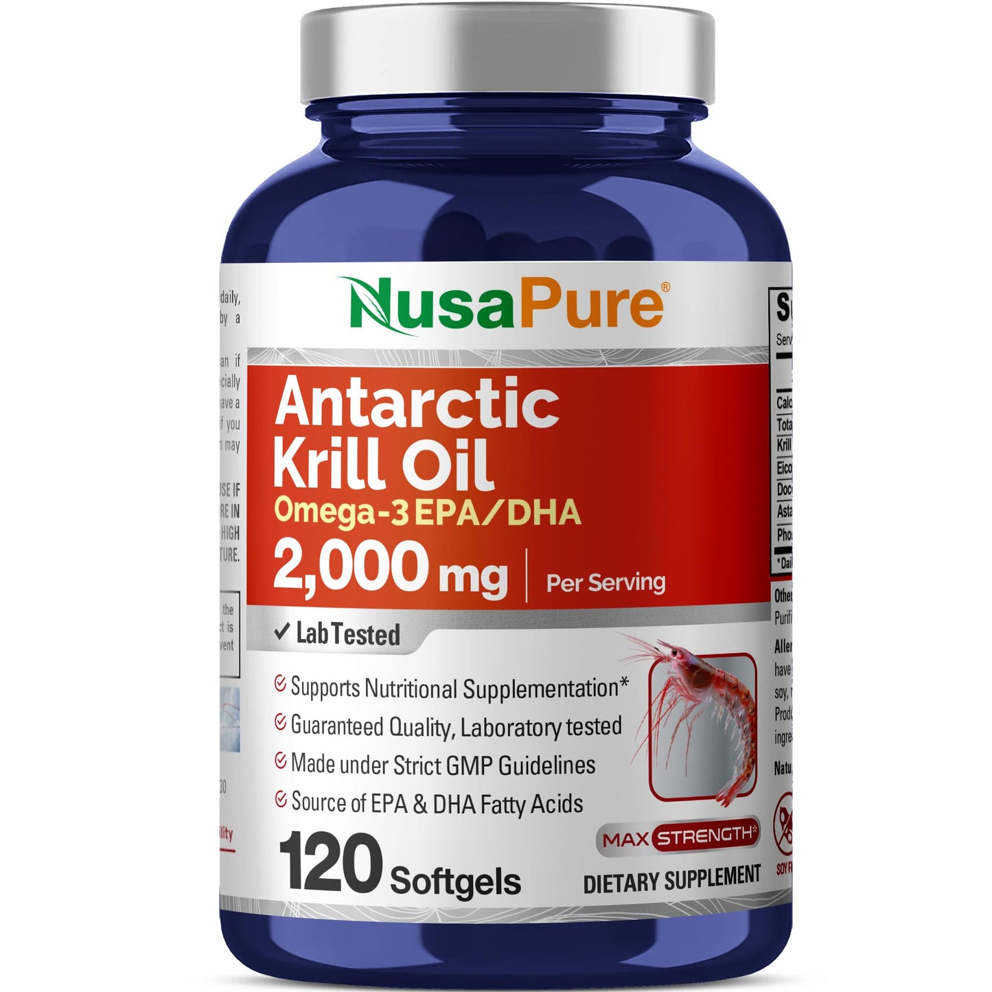 NusaPure Antarctic Krill Oil 2000 mg - 120 Softgels | Omega-3 EPA/DHA, Astaxanthin, Soyfree