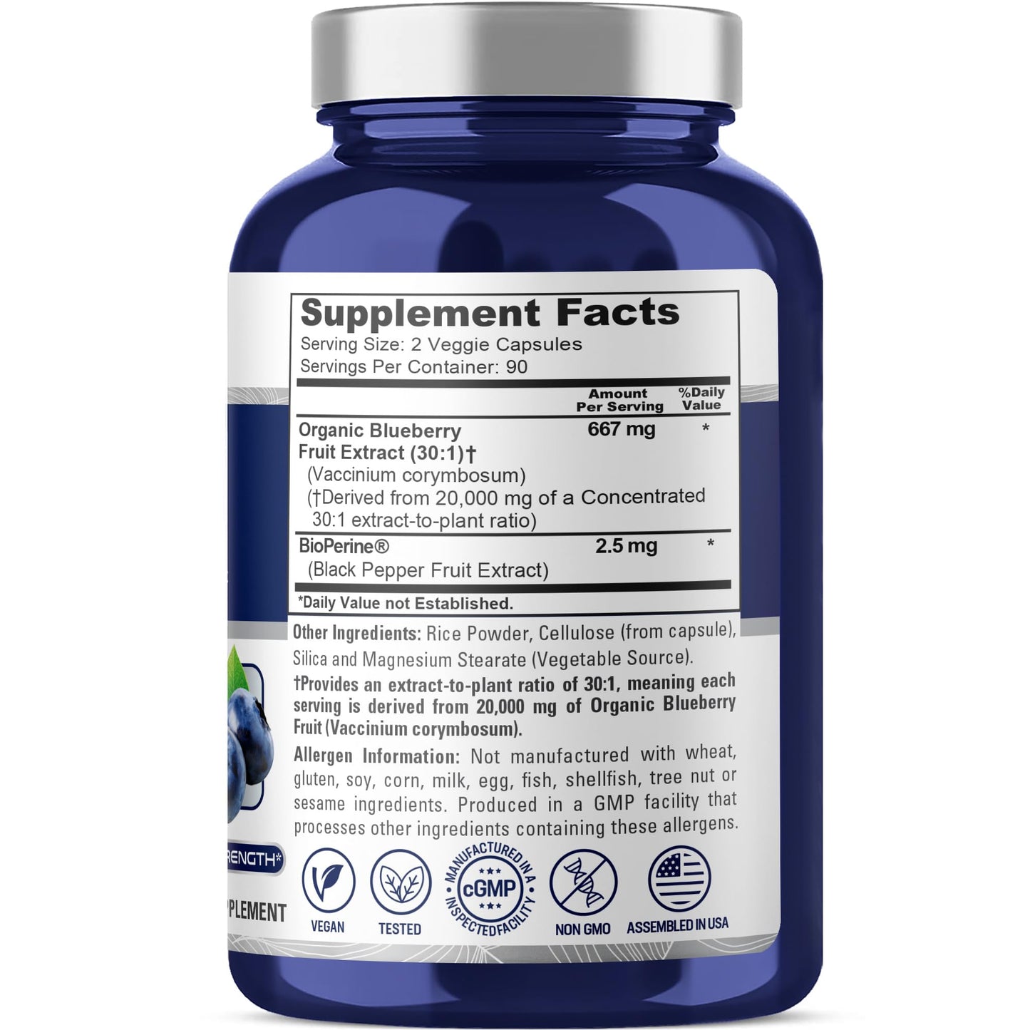 NusaPure Blueberry Concentrate 30:1 Extract – 667 mg Equivalent to 20,000 mg, 180 Veg Caps, Vegetarian, Vegan, Non-GMO