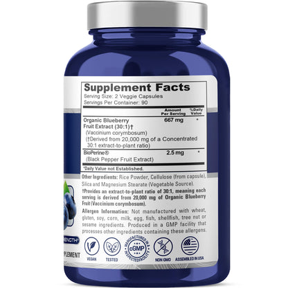 NusaPure Blueberry Concentrate 30:1 Extract – 667 mg Equivalent to 20,000 mg, 180 Veg Caps, Vegetarian, Vegan, Non-GMO