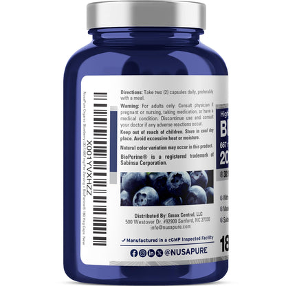NusaPure Blueberry Concentrate 30:1 Extract – 667 mg Equivalent to 20,000 mg, 180 Veg Caps, Vegetarian, Vegan, Non-GMO