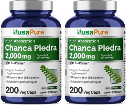 NusaPure Chanca Piedra 2000mg | 200 Veggie Caps | Pack of 2 | 100 Servings | Non-GMO Bioperine