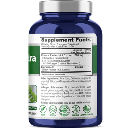 NusaPure Chanca Piedra 2000mg | 200 Veggie Caps | Pack of 2 | 100 Servings | Non-GMO Bioperine