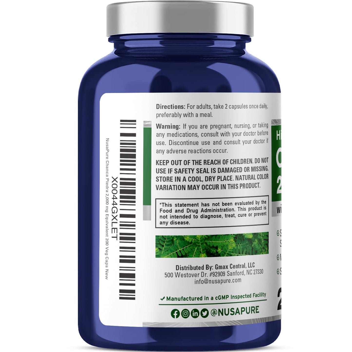 NusaPure Chanca Piedra 2000mg | 200 Veggie Caps | Pack of 2 | 100 Servings | Non-GMO Bioperine
