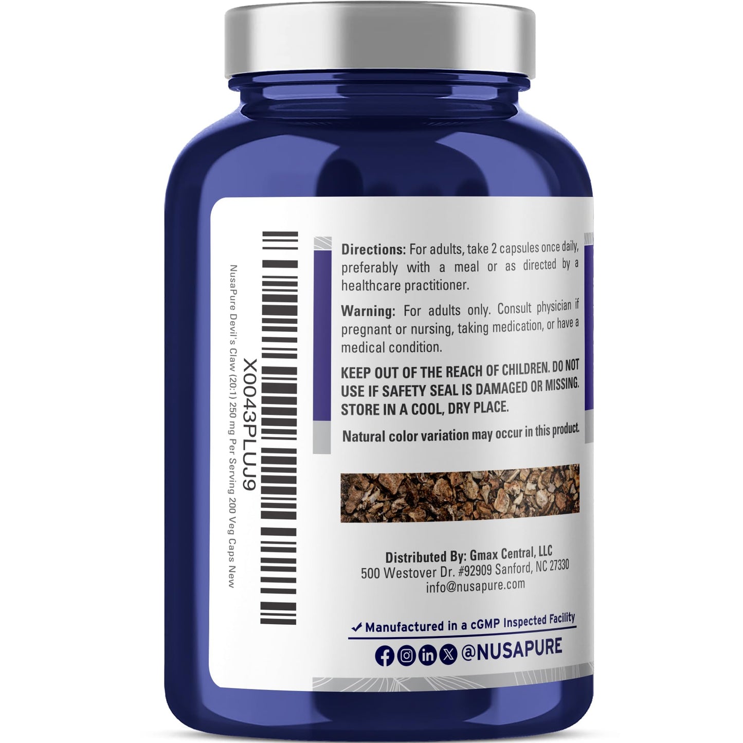 NusaPure Devil's Claw 20:1 Extract – 250 mg (5000 mg equiv) | 200 Veggie Caps | Vegan