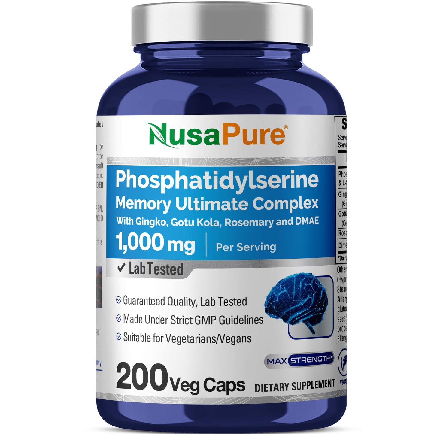 NusaPure Phosphatidylserine Memory Ultimate Complex 1000mg - 200 Vegetarian Caps | Vegan, Non-GMO