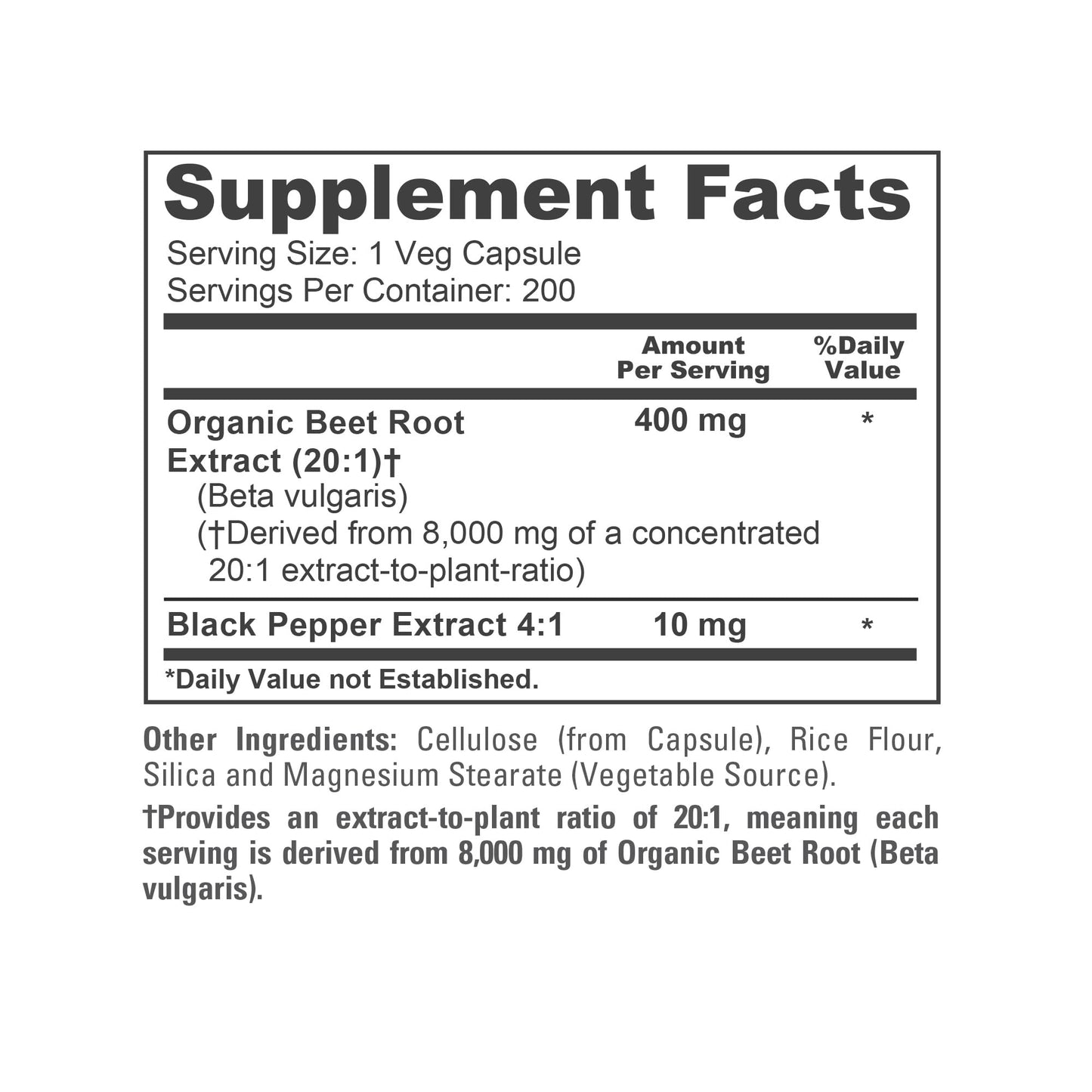 NusaPure Organic Beet Root 20:1 Extract – 400 mg per Capsule, 200 Veggie Caps | Vegan, Non-GMO
