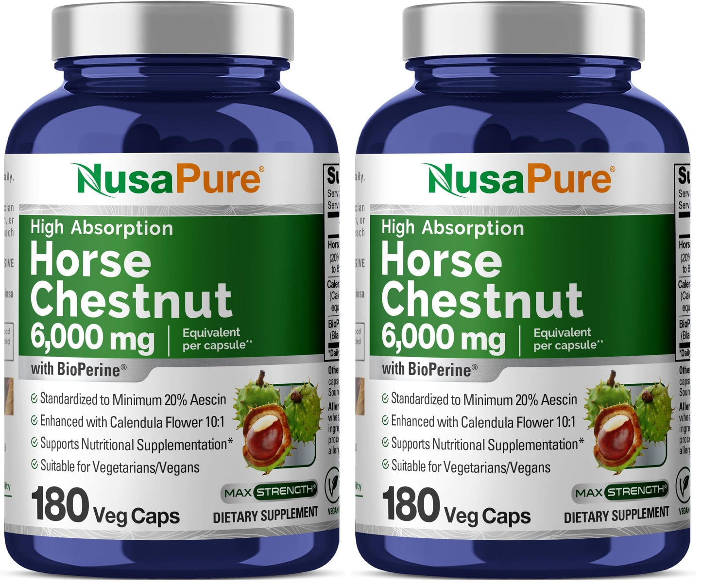 NusaPure Horse Chestnut 20:1 Extract – 300 mg, 180 Veggie Caps (Pack of 2)