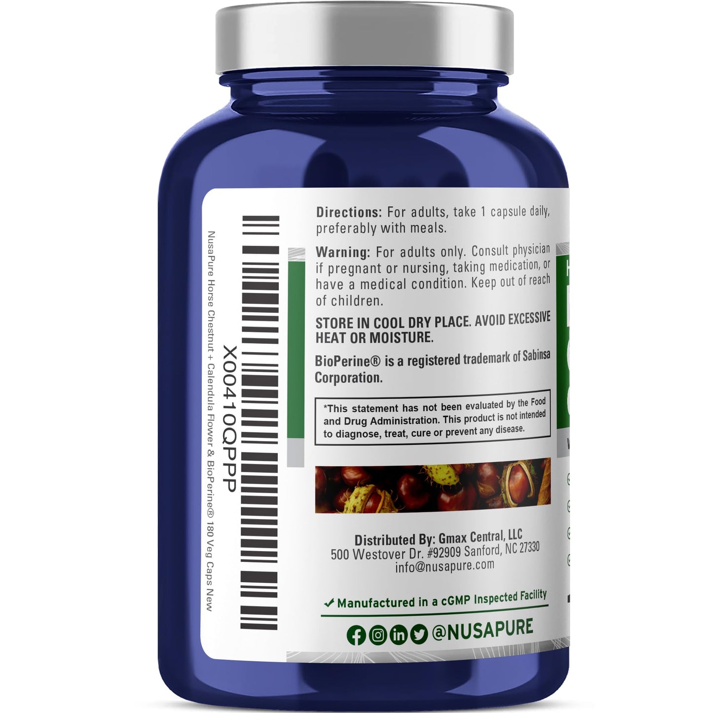 NusaPure Horse Chestnut 20:1 Extract – 300 mg, 180 Veggie Caps (Pack of 2)