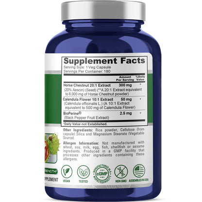 NusaPure Horse Chestnut 20:1 Extract – 180 Veggie Caps, Vegan, Non-GMO