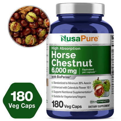 NusaPure Horse Chestnut 20:1 Extract – 180 Veggie Caps, Vegan, Non-GMO