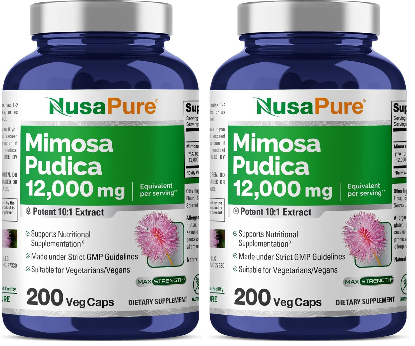 NusaPure Mimosa Pudica Seed 12,000 mg - 200 Vegan Capsules (10:1 Extract, Non-GMO, Gluten Free) - Pack of 2