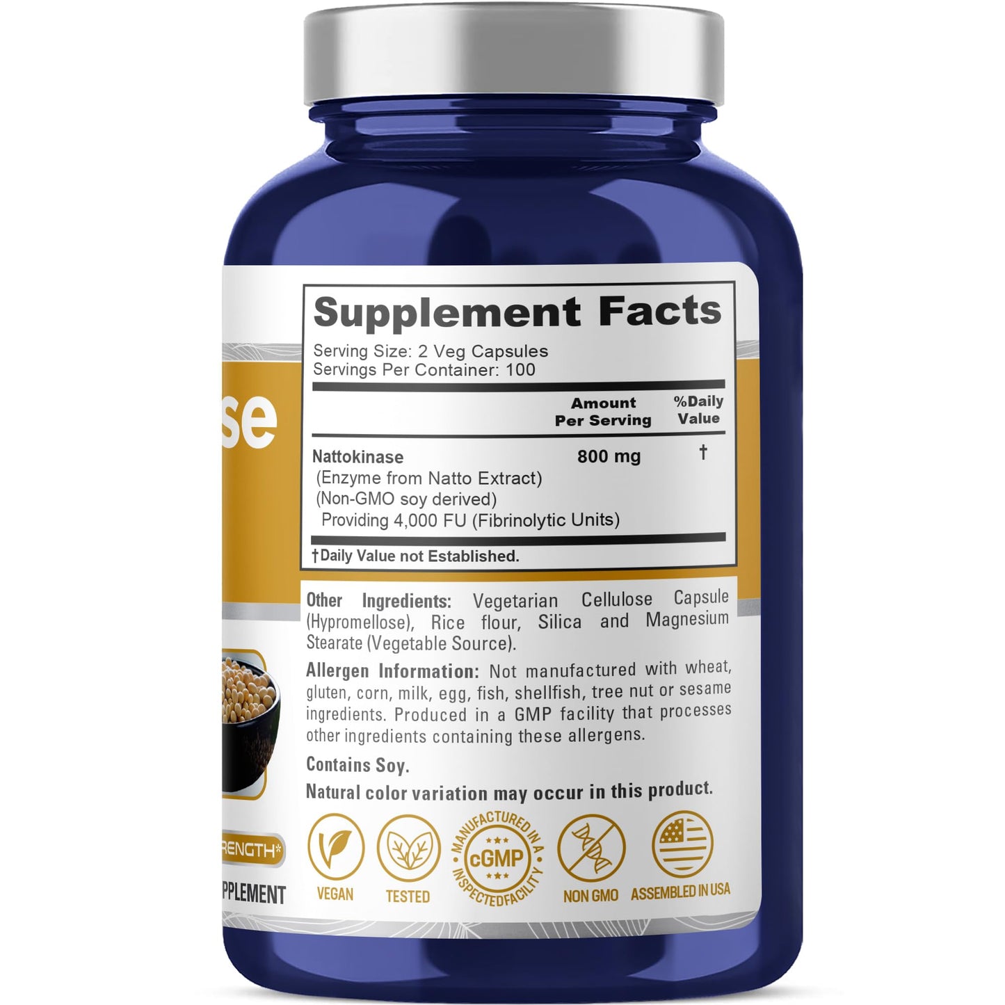 NusaPure Nattokinase 4000 FU - 800 mg, 200 Veggie Caps (Vegan, Non-GMO)