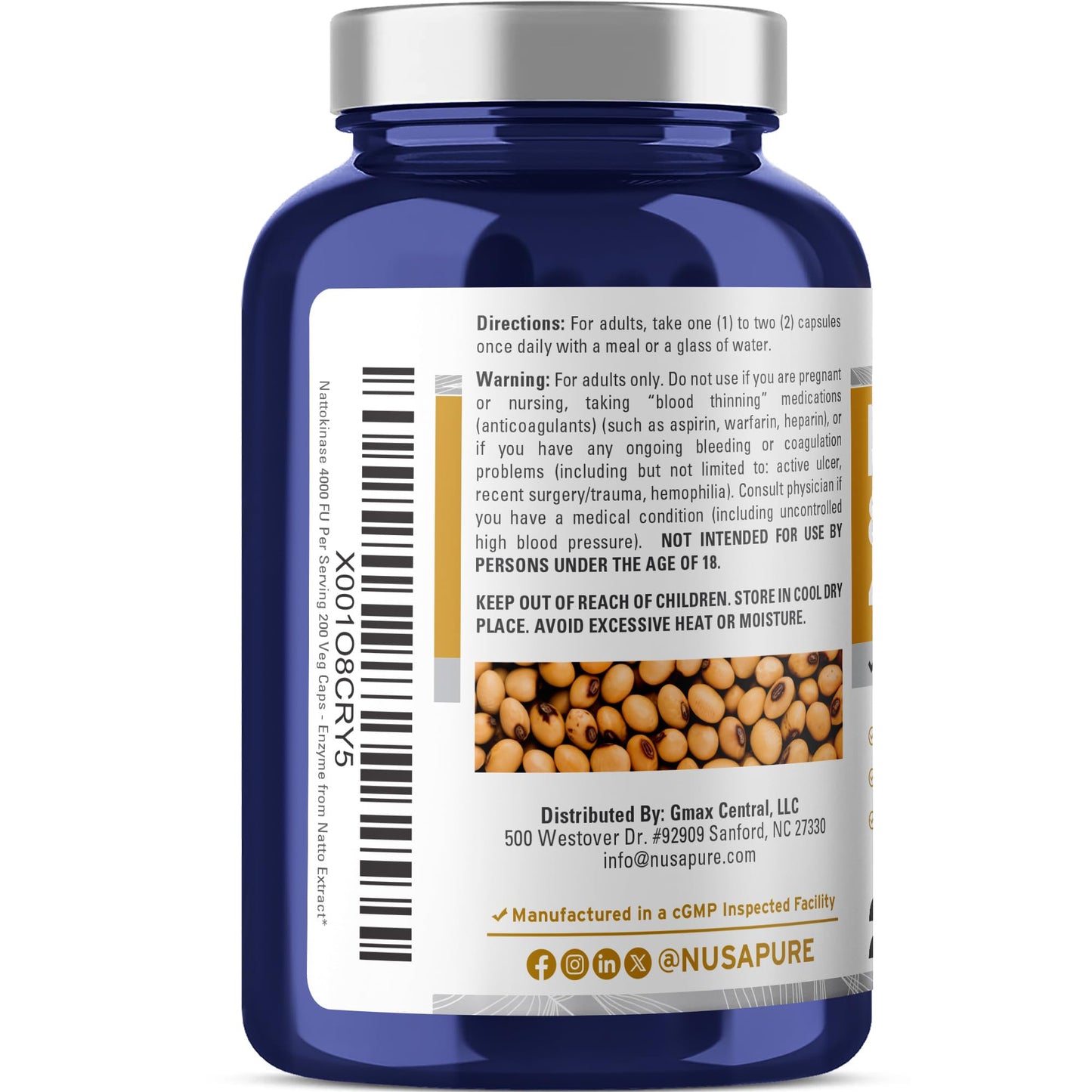 NusaPure Nattokinase 4000 FU - 800 mg, 200 Veggie Caps (Vegan, Non-GMO)