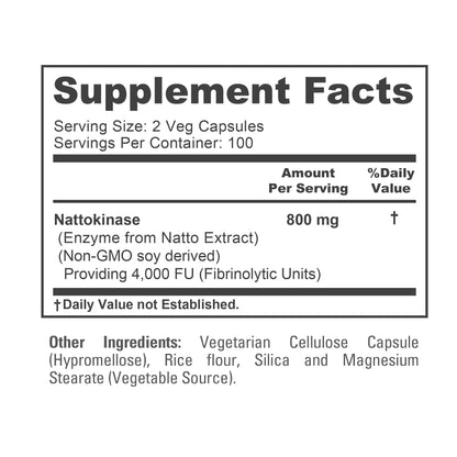 NusaPure Nattokinase 4000 FU - 800 mg, 200 Veggie Caps (Vegan, Non-GMO)