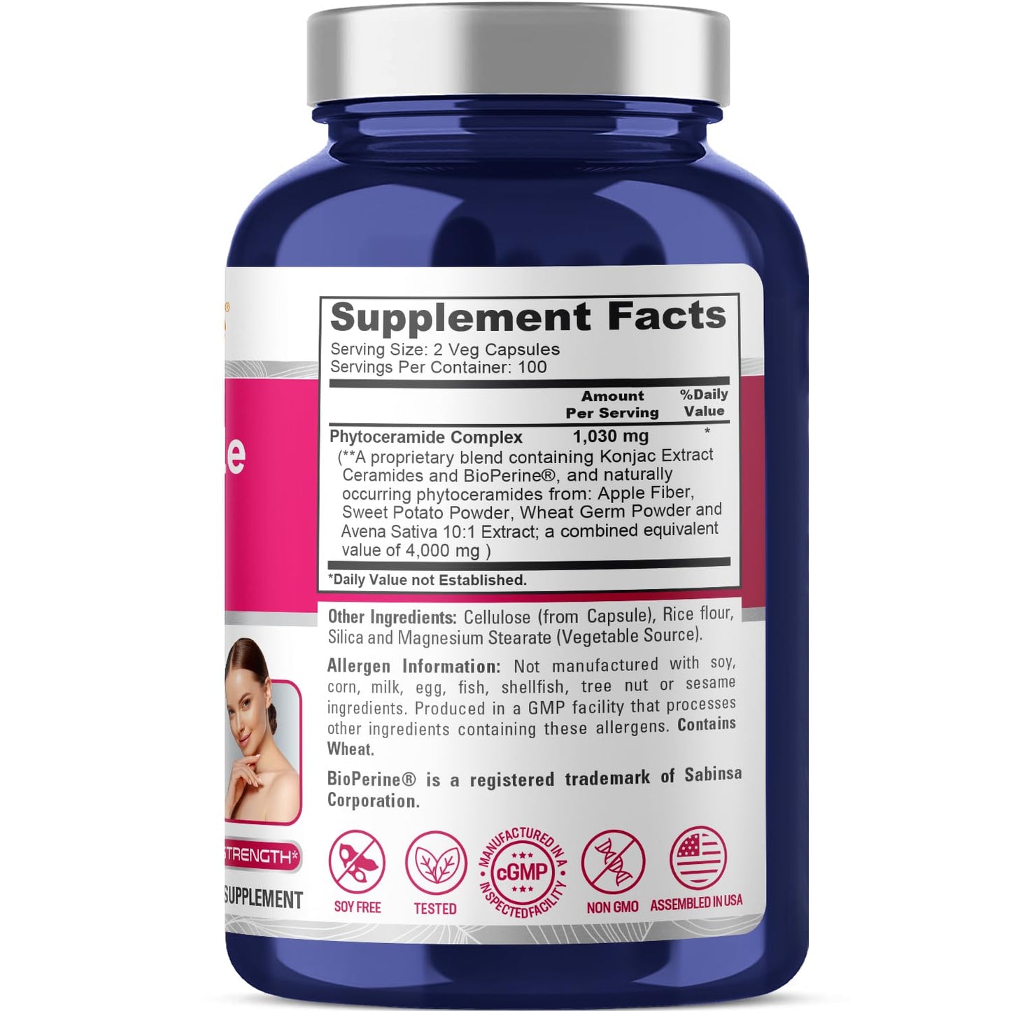 NusaPure Phytoceramide Complex 10:1 Extract – 1030 mg (4000 mg Equivalent) 200 Veggie Capsules, Non-GMO, Bioperine