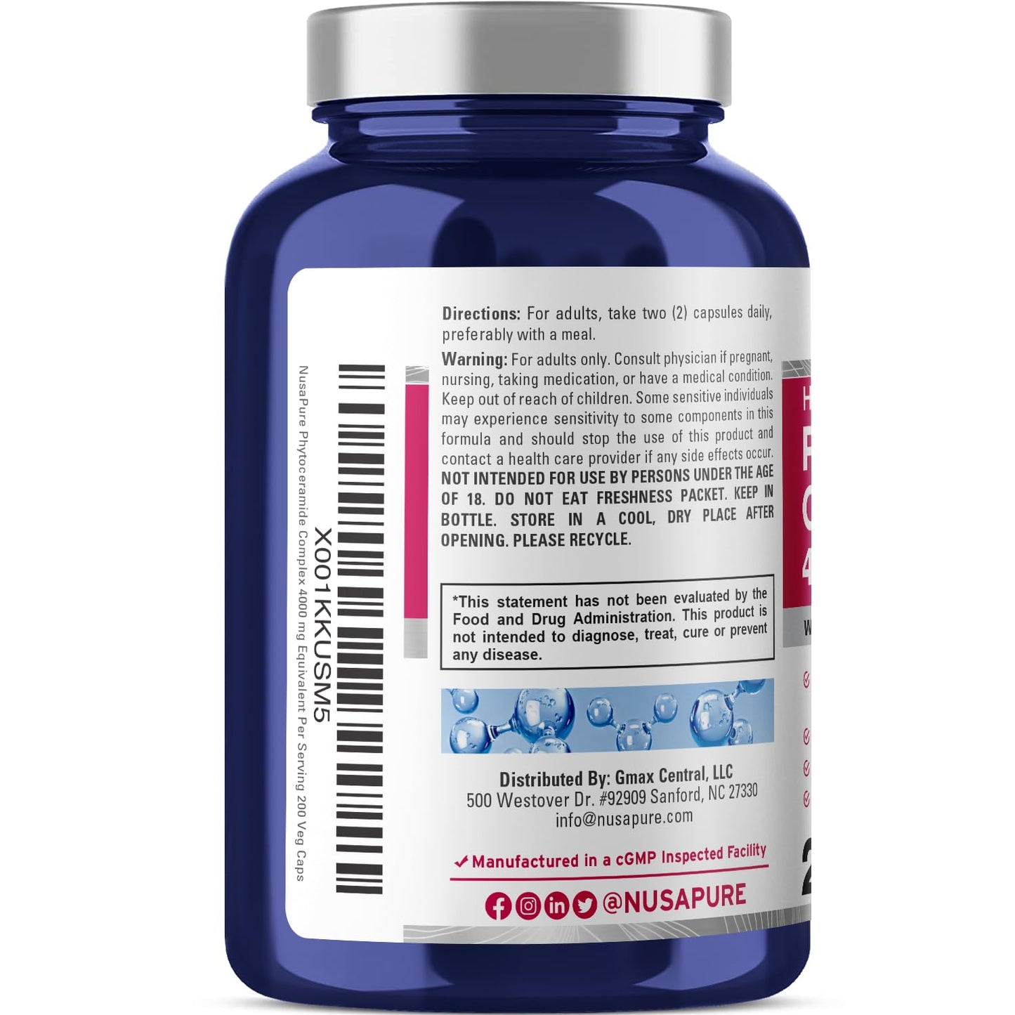NusaPure Phytoceramide Complex 10:1 Extract – 1030 mg (4000 mg Equivalent) 200 Veggie Capsules, Non-GMO, Bioperine