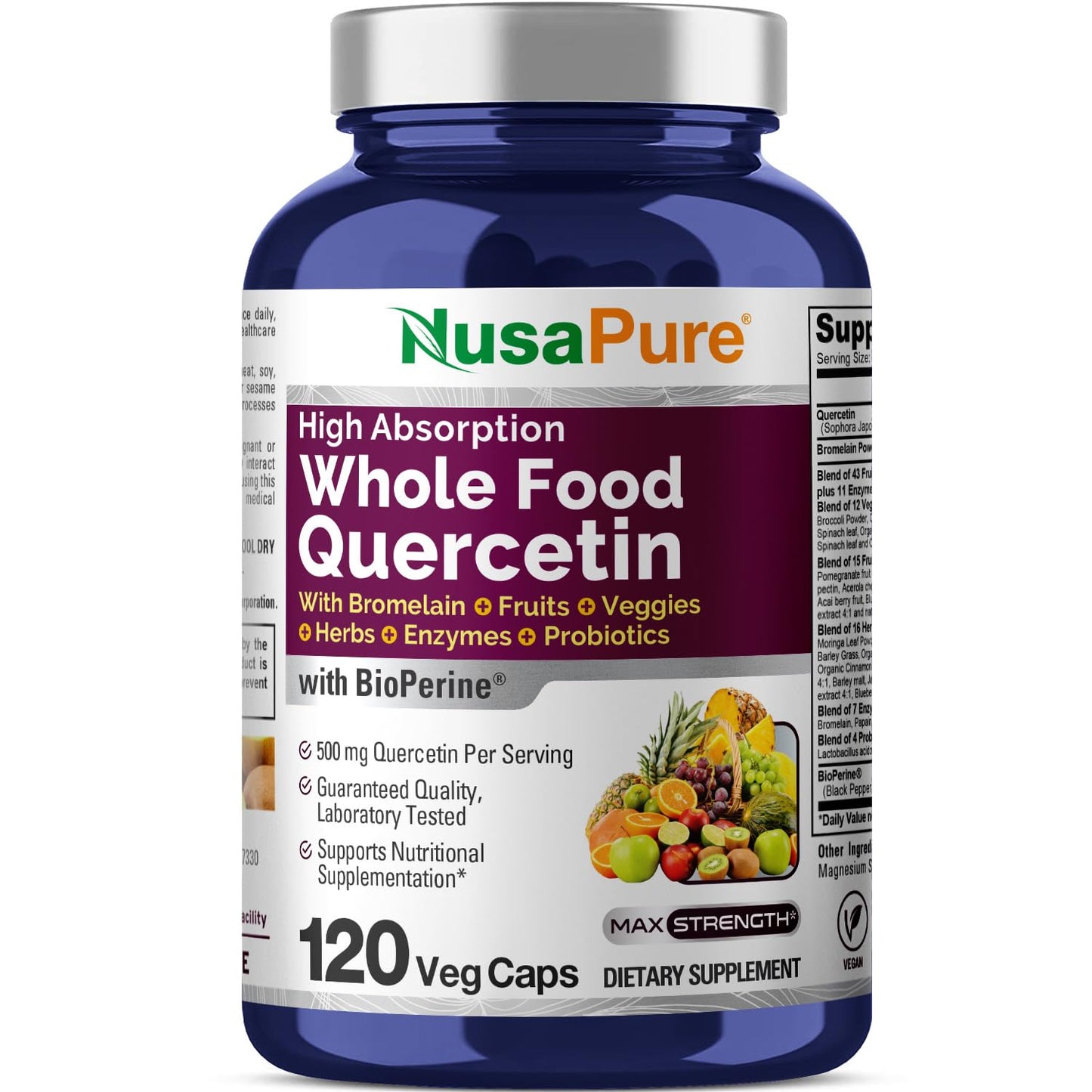 NusaPure Quercetin with Bromelain 500mg | 120 Veggie Caps | Non-GMO, Vegan | Bioperine