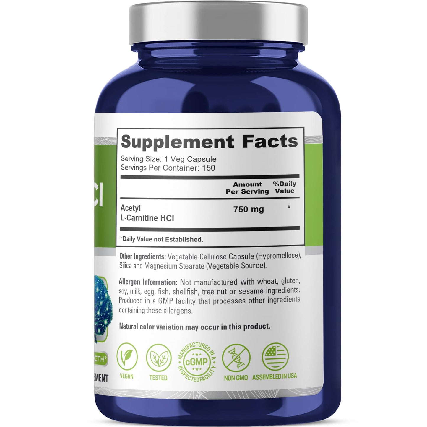 NusaPure Acetyl L-Carnitine 750mg Veggie Caps - 150 CT Non-GMO, Vegan