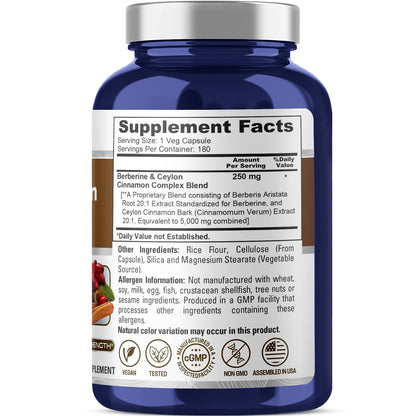 NusaPure Berberine & Ceylon Cinnamon 20:1 Extract – 180 Veggie Capsules