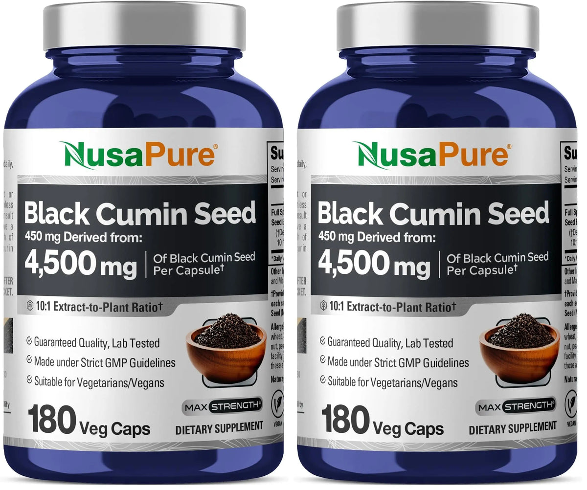 NusaPure Black Cumin Seed 10:1 Extract – 450 mg per Serving, 180 Veggie Caps (2-Pack) BritishVita | Premium UK Vitamins & Wellness Supplements