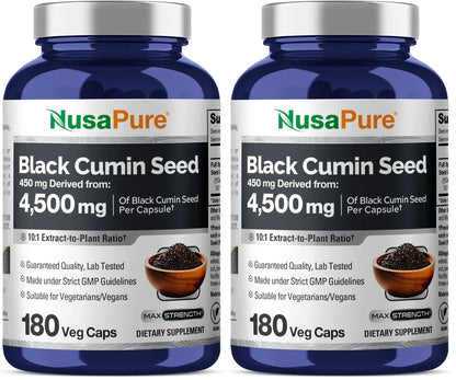 NusaPure Black Cumin Seed 10:1 Extract – 450 mg per Serving, 180 Veggie Caps (2-Pack) BritishVita | Premium UK Vitamins & Wellness Supplements